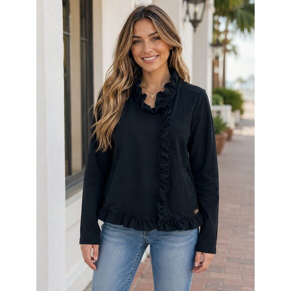 Matilda Jane Jackets & Blazers - Matilda Jane Black Ruffle Snap Front Jacket Cardigan Medium Cottagecore Boho